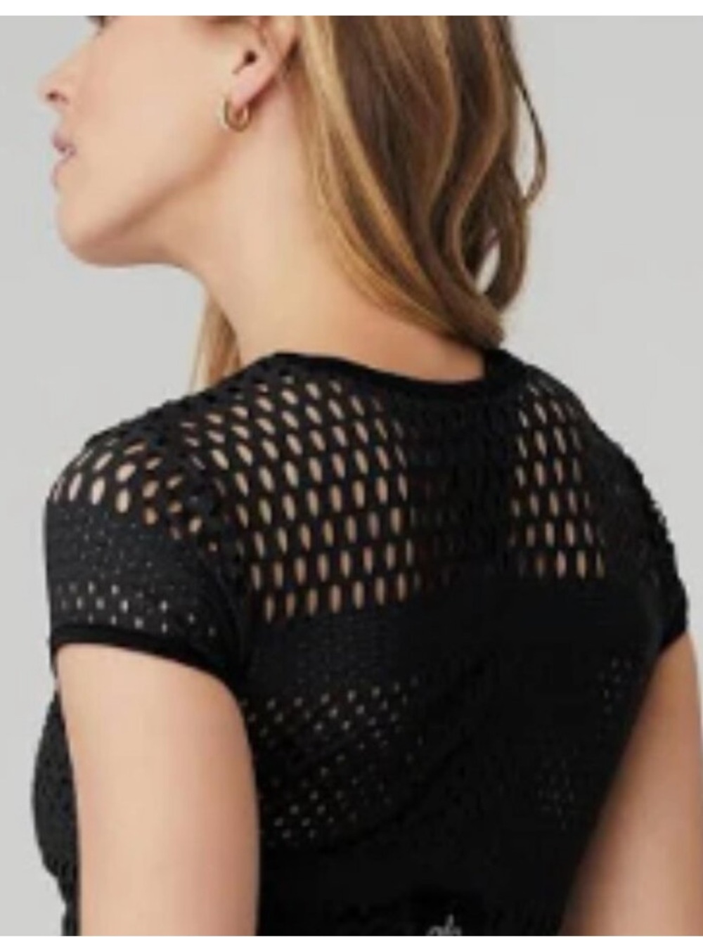 ALO Yoga Black Open-Knit Short Sleeve Mini Dress - Picture 3 of 7